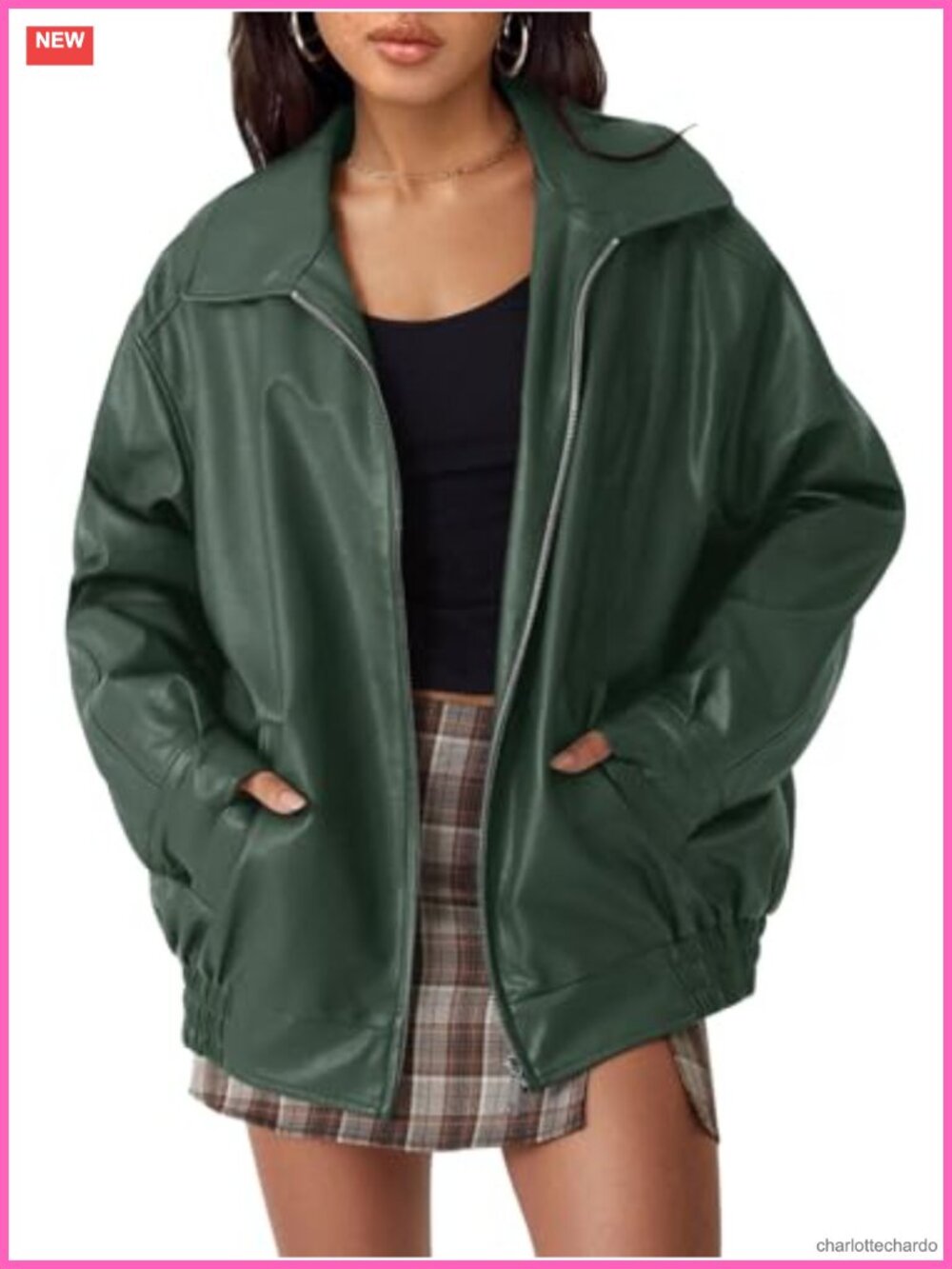 Oversized Faux Leather Jacket Women's Moto Zip Up Fall Winter Coat